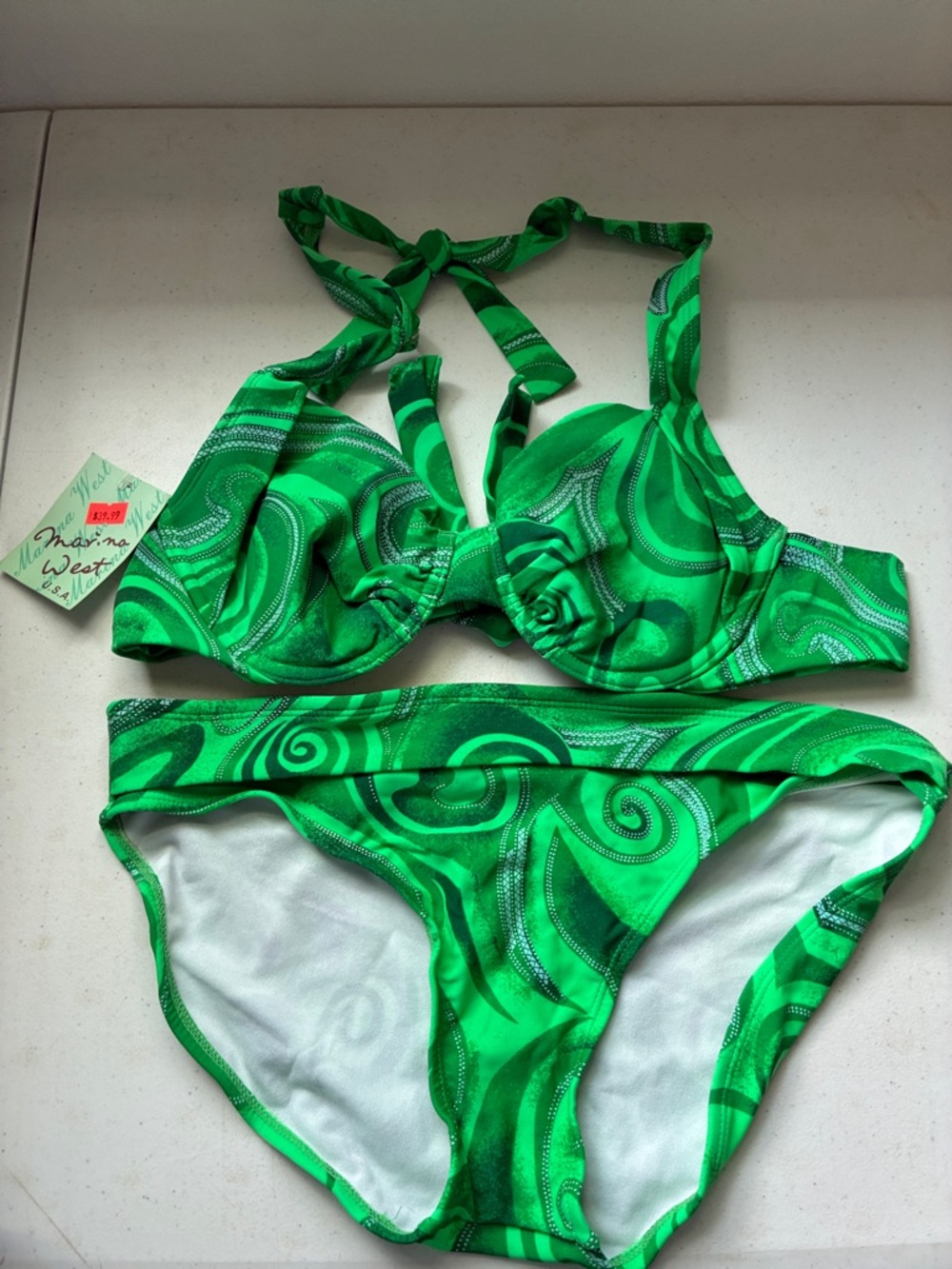 Green Swirl Halter Bikini Set